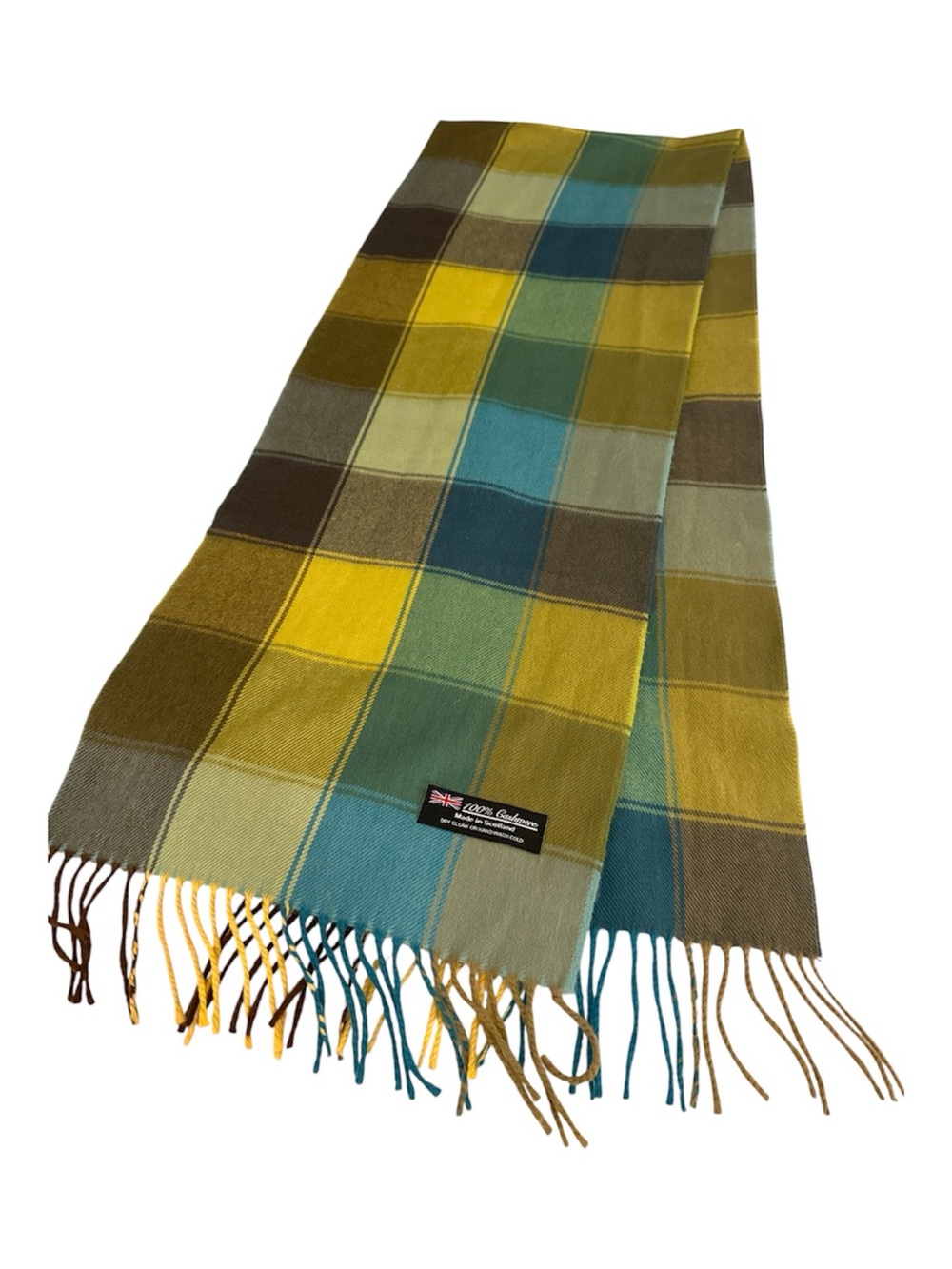 Scottish Cashmere Plaid Scarf in Green, Brown & Blue